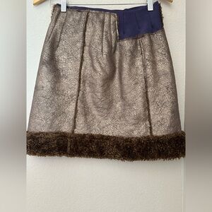 Heide Ost Faux washed leather skirt with faux fur trim, Very Rare. Art To Wear S